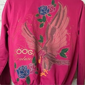 Vintage Coogi Couture Pink Rhinestone Eagle Zip Jacket Women’s L Rare Y2K